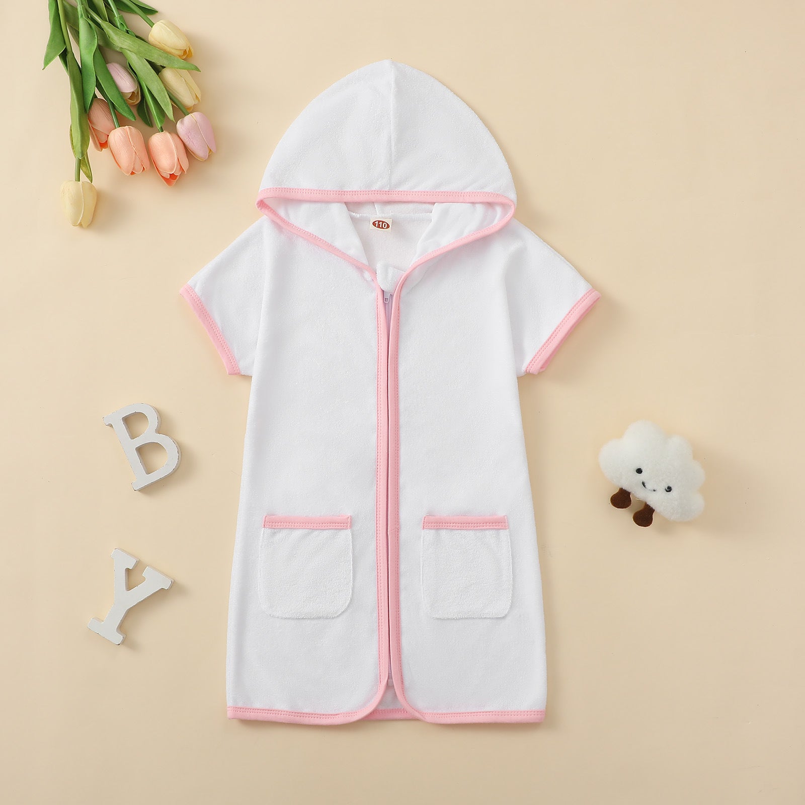 Summer New Hooded Short Sleeve One-Piece Swimwear for Kids, Fresh and Comfortable Cute Baby Long Swim Dress