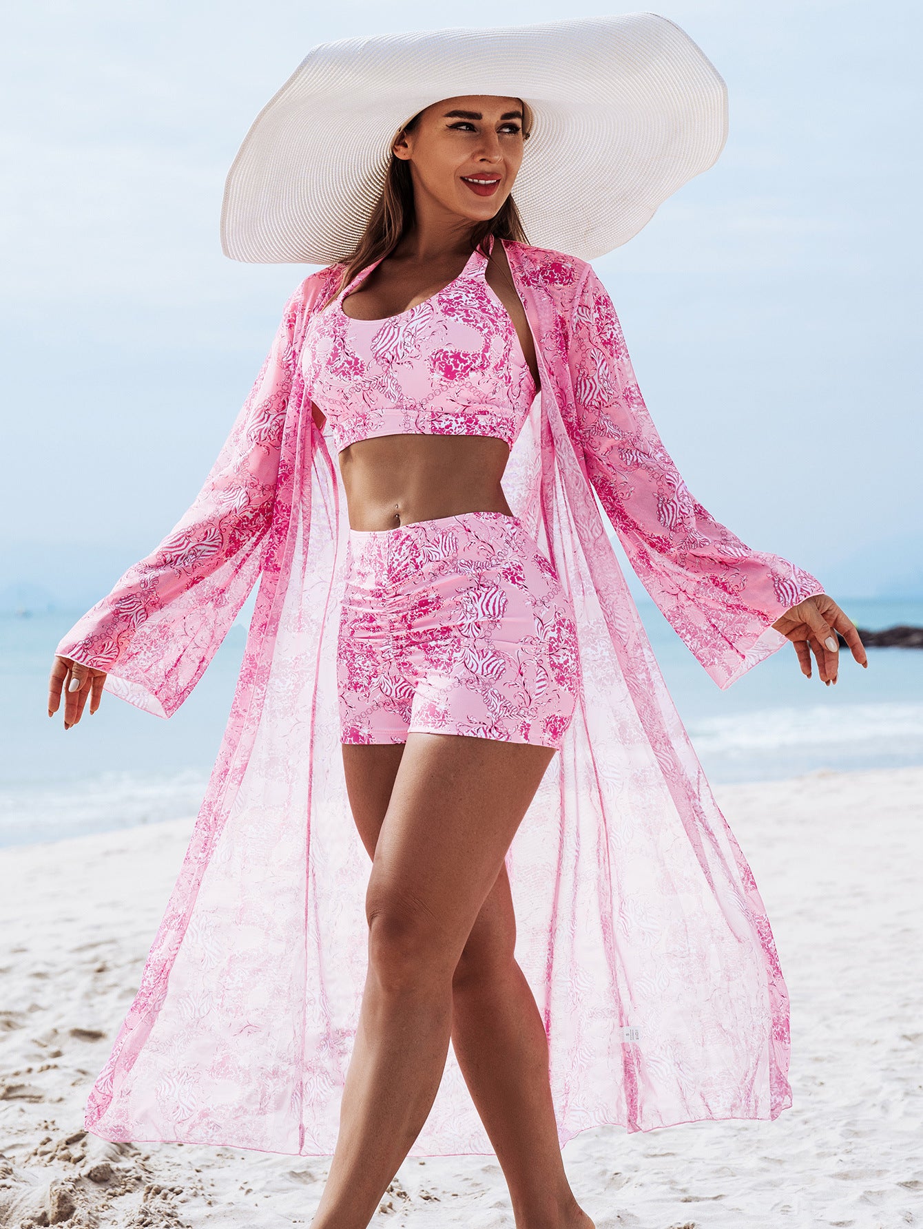 FashionableStyle Sexy Women's Three-Piece Bikini Set with Multi-Color Print Swimwear