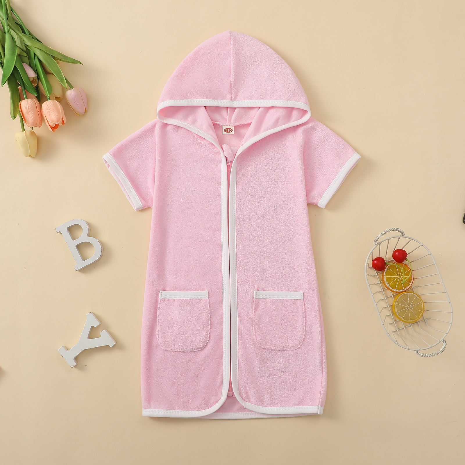 Summer New Hooded Short Sleeve One-Piece Swimwear for Kids, Fresh and Comfortable Cute Baby Long Swim Dress