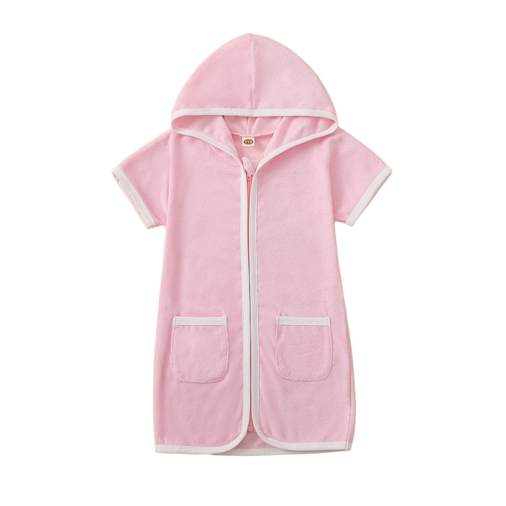 Summer New Hooded Short Sleeve One-Piece Swimwear for Kids, Fresh and Comfortable Cute Baby Long Swim Dress