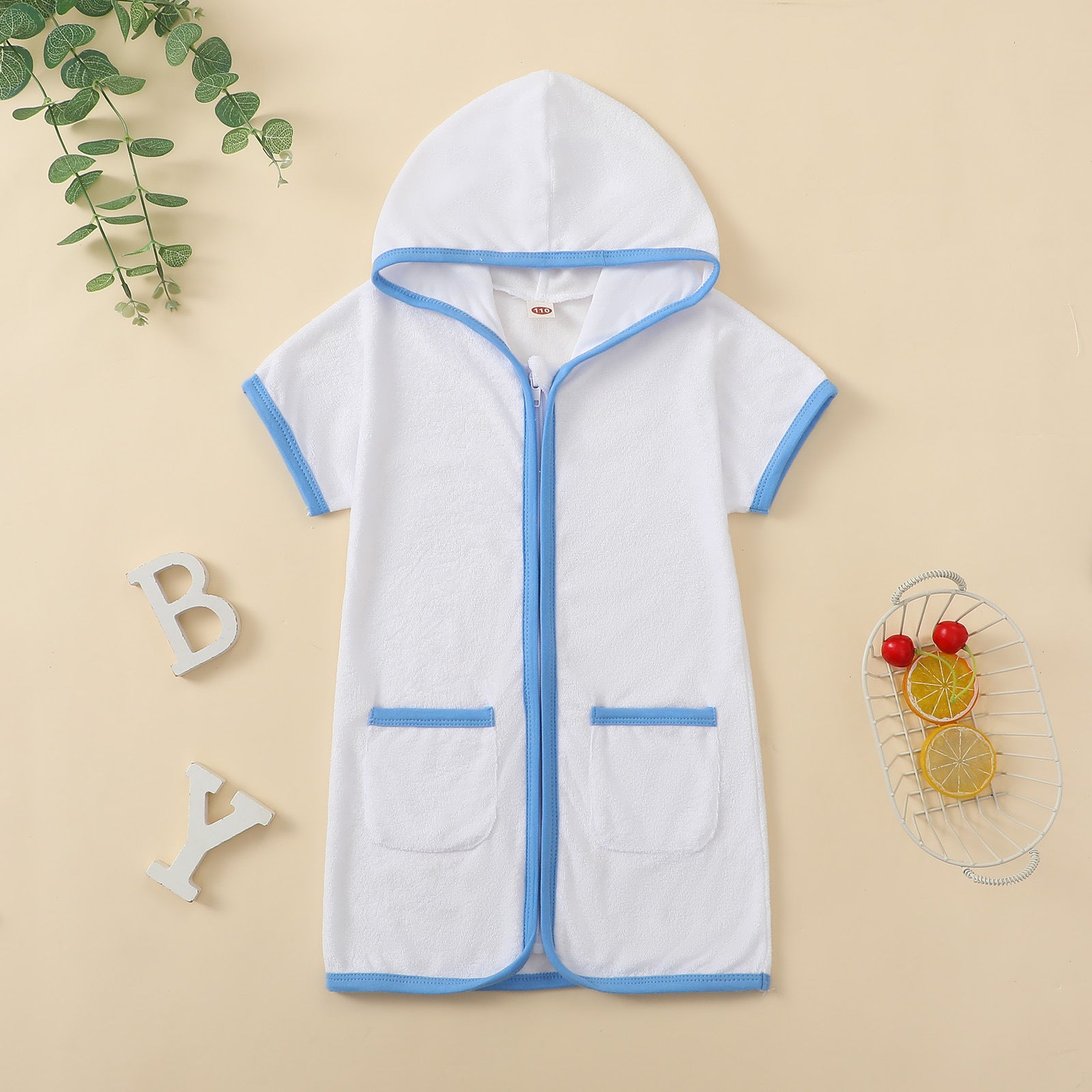 Summer New Hooded Short Sleeve One-Piece Swimwear for Kids, Fresh and Comfortable Cute Baby Long Swim Dress