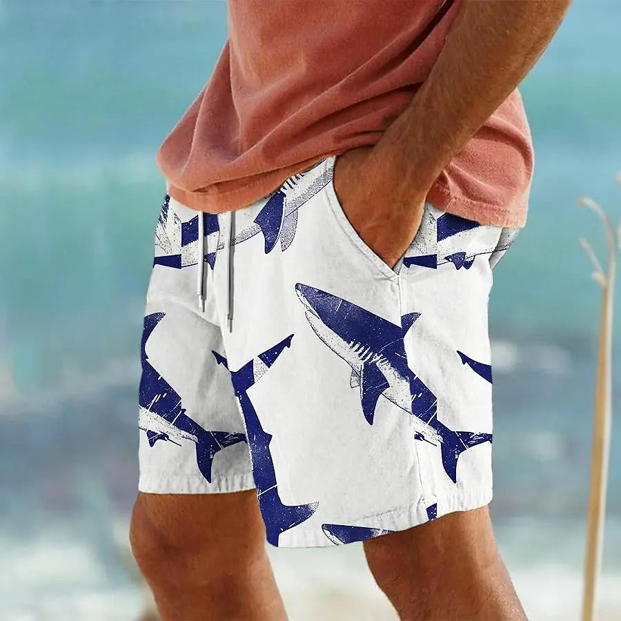 Men's Hawaiian Swim Trunks 3D Shark Print Beach Shorts Quick Dry Outdoor Leisure Sports Shorts Swimwear Fashion Men's Shorts