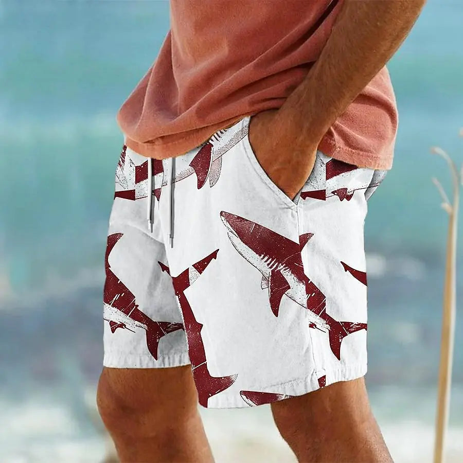 Men's Hawaiian Swim Trunks 3D Shark Print Beach Shorts Quick Dry Outdoor Leisure Sports Shorts Swimwear Fashion Men's Shorts