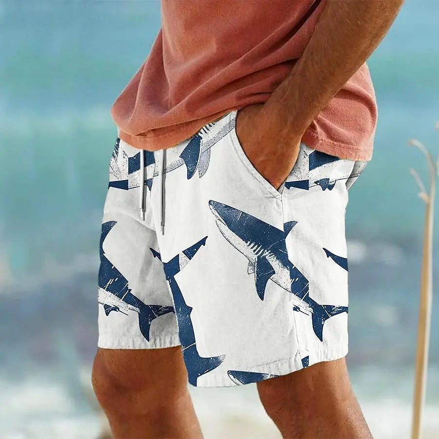 Men's Hawaiian Swim Trunks 3D Shark Print Beach Shorts Quick Dry Outdoor Leisure Sports Shorts Swimwear Fashion Men's Shorts