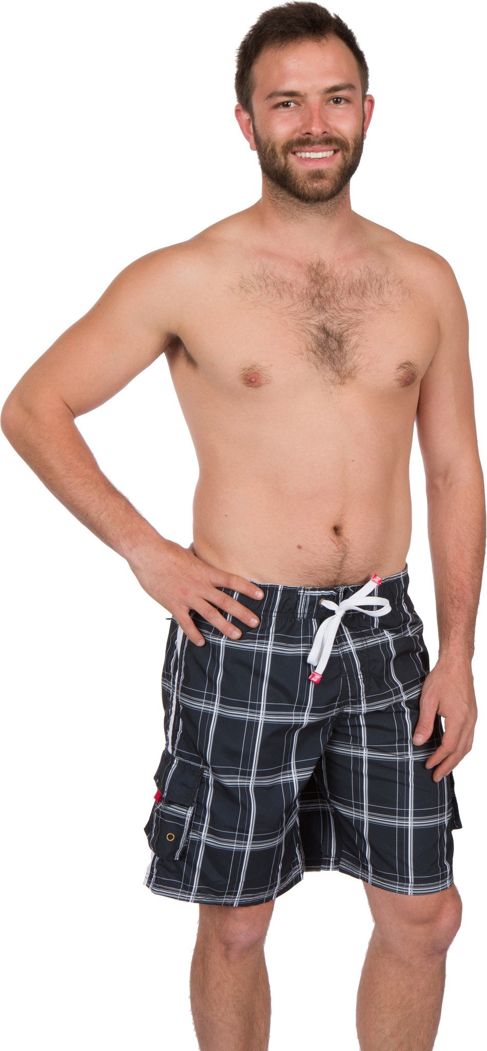 Sakkas Jaxon Plaid Stre10.tch Waistband No Wet Swim Trunk/ Boardshorts