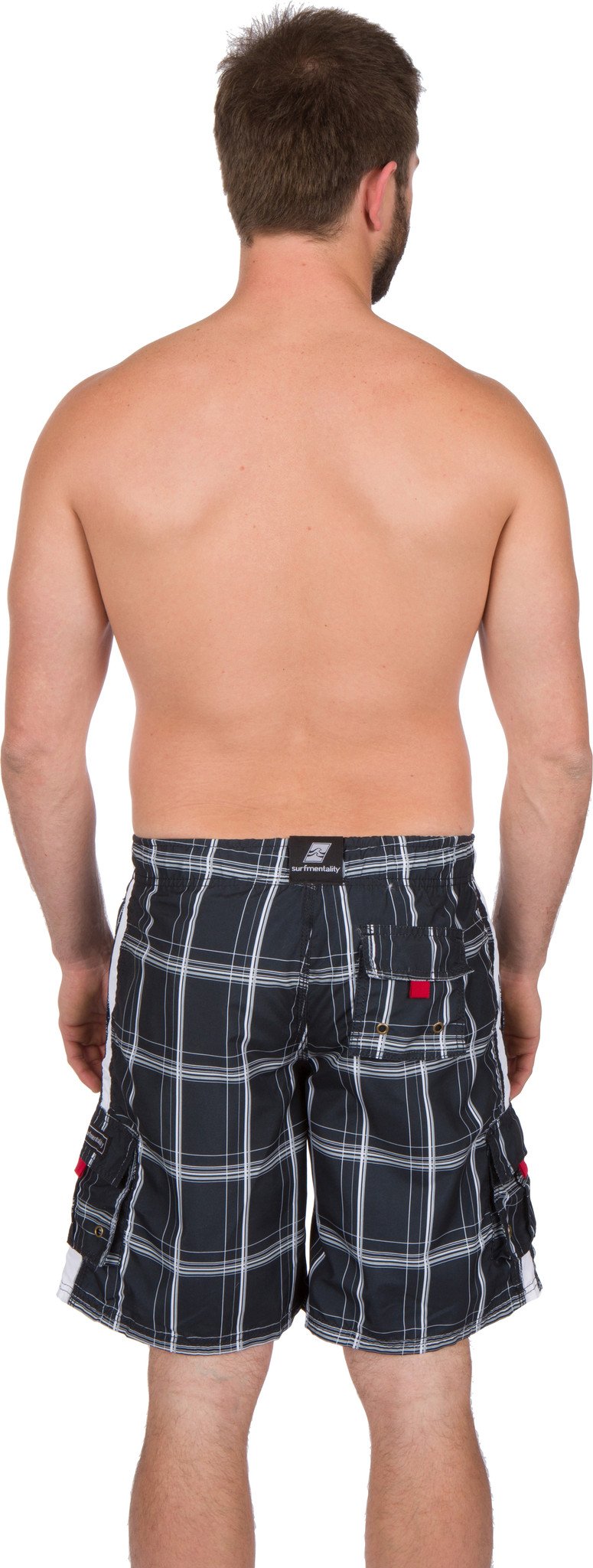 Sakkas Jaxon Plaid Stre10.tch Waistband No Wet Swim Trunk/ Boardshorts