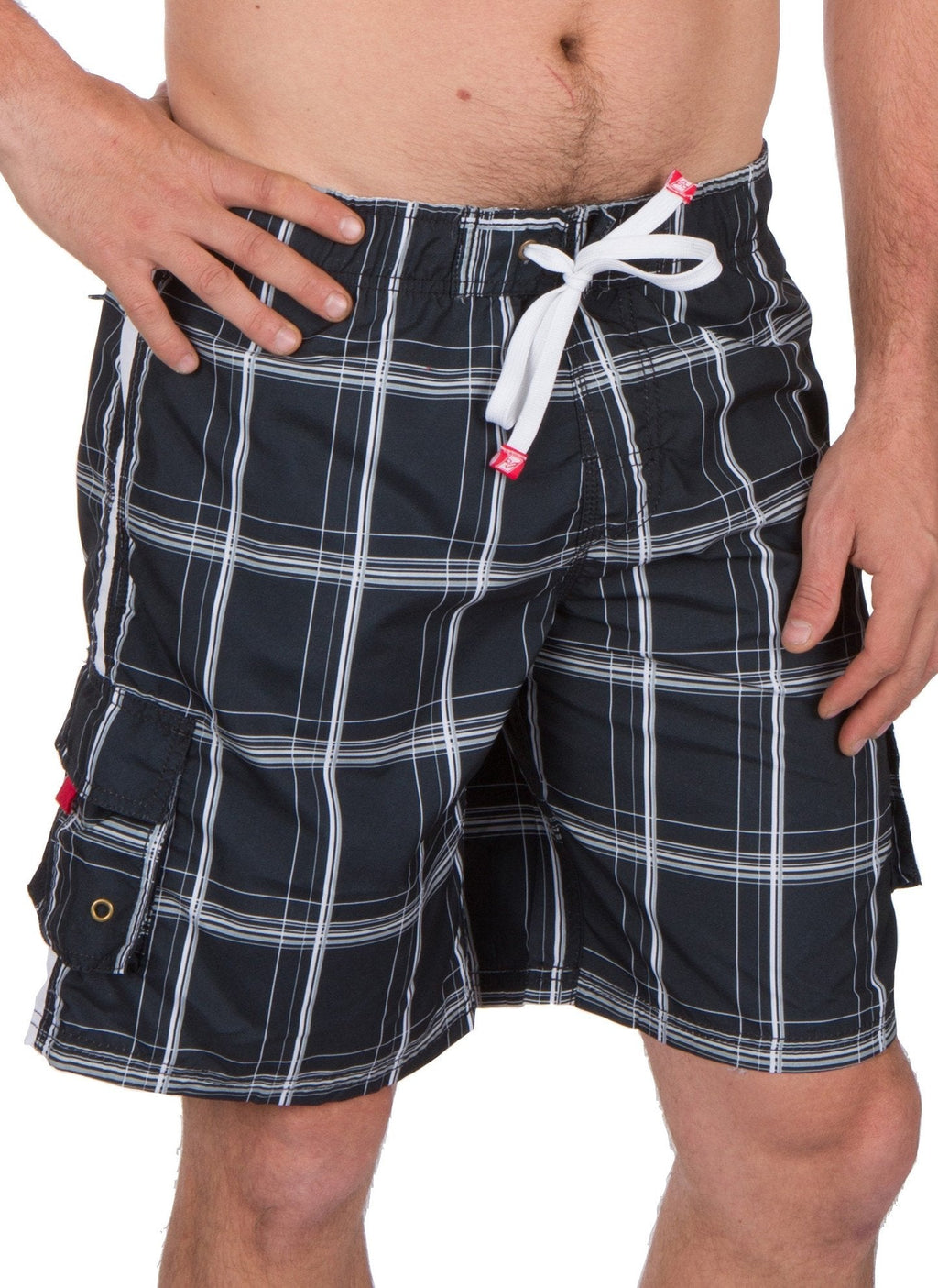 Sakkas Jaxon Plaid Stre10.tch Waistband No Wet Swim Trunk/ Boardshorts