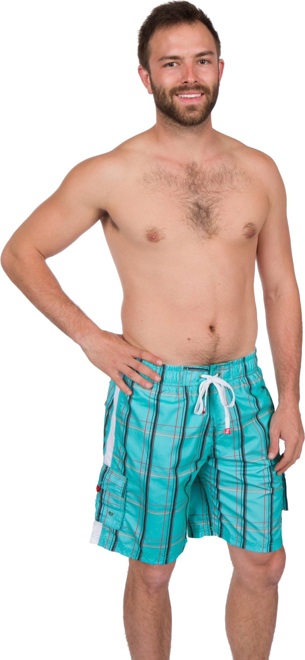 Sakkas Jaxon Plaid Stre10.tch Waistband No Wet Swim Trunk/ Boardshorts