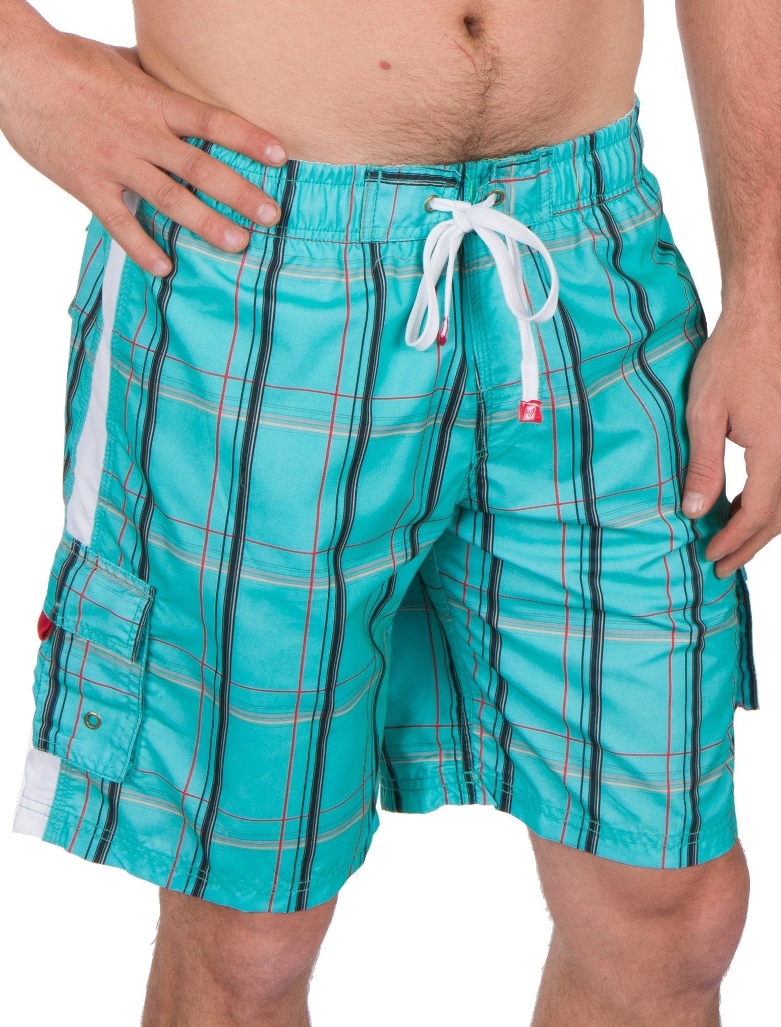 Sakkas Jaxon Plaid Stre10.tch Waistband No Wet Swim Trunk/ Boardshorts