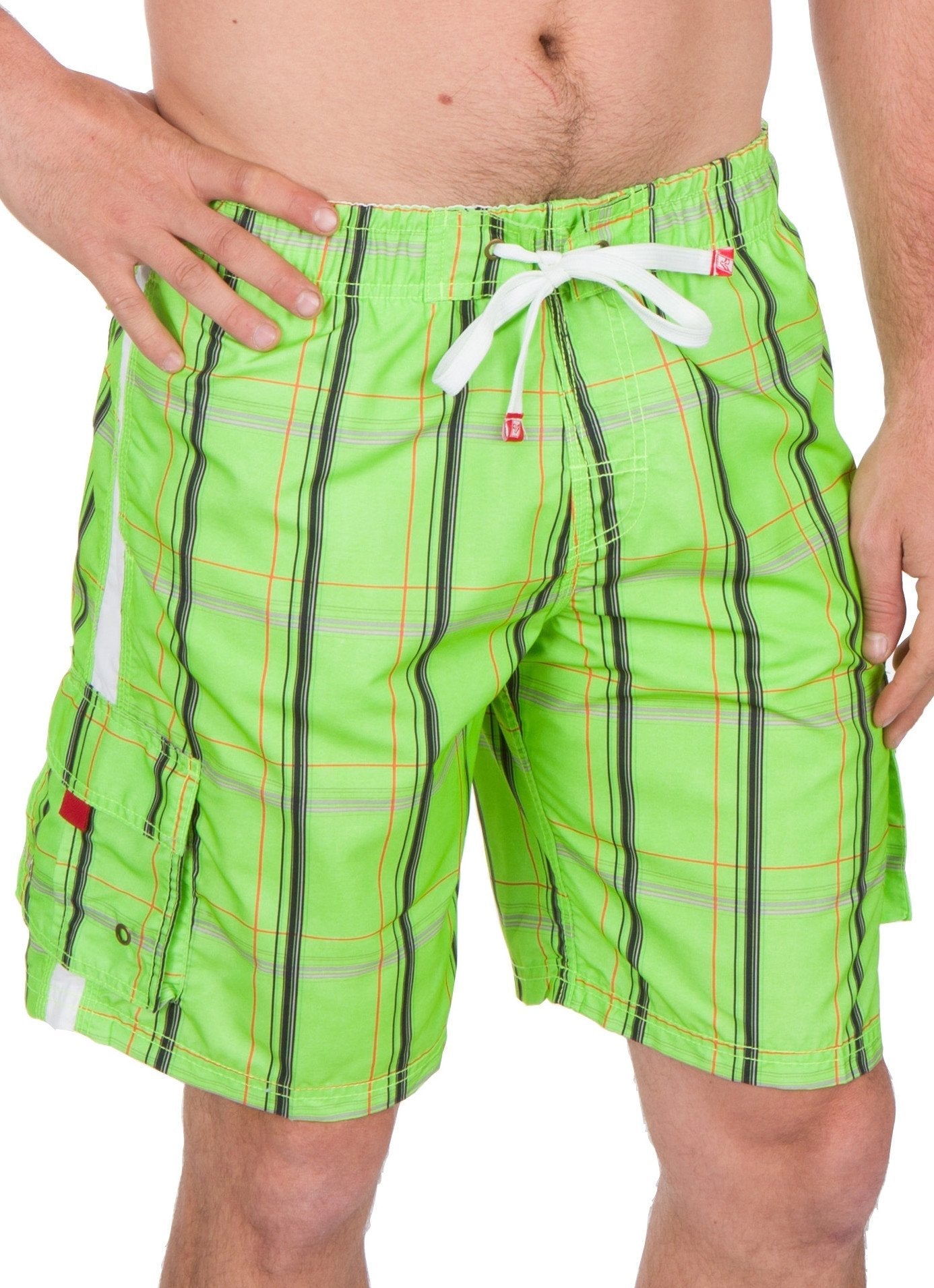 Sakkas Jaxon Plaid Stre10.tch Waistband No Wet Swim Trunk/ Boardshorts
