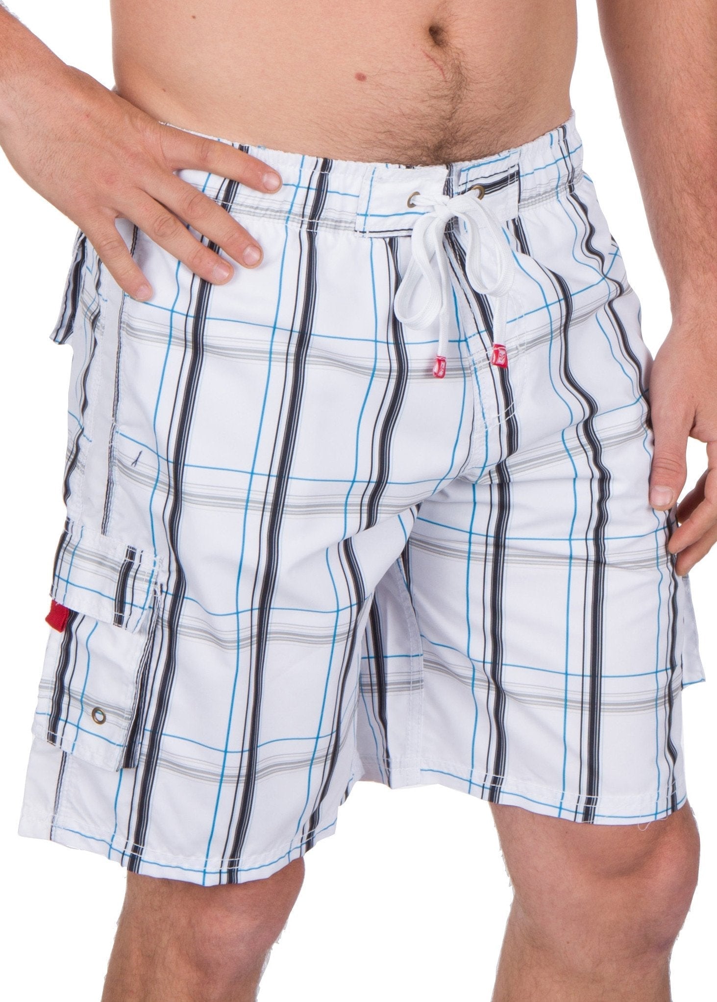 Sakkas Jaxon Plaid Stre10.tch Waistband No Wet Swim Trunk/ Boardshorts