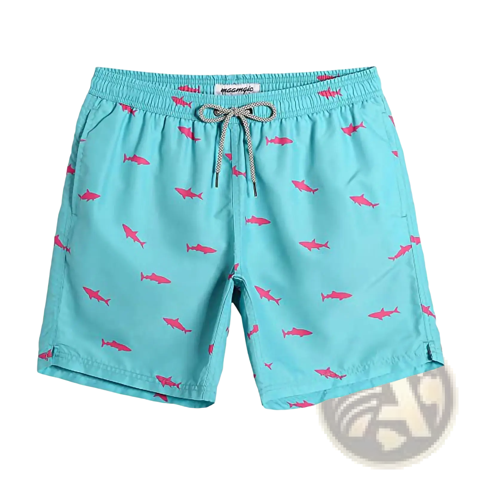 Men's Pink Shark Print Quick Dry Swim Trunks