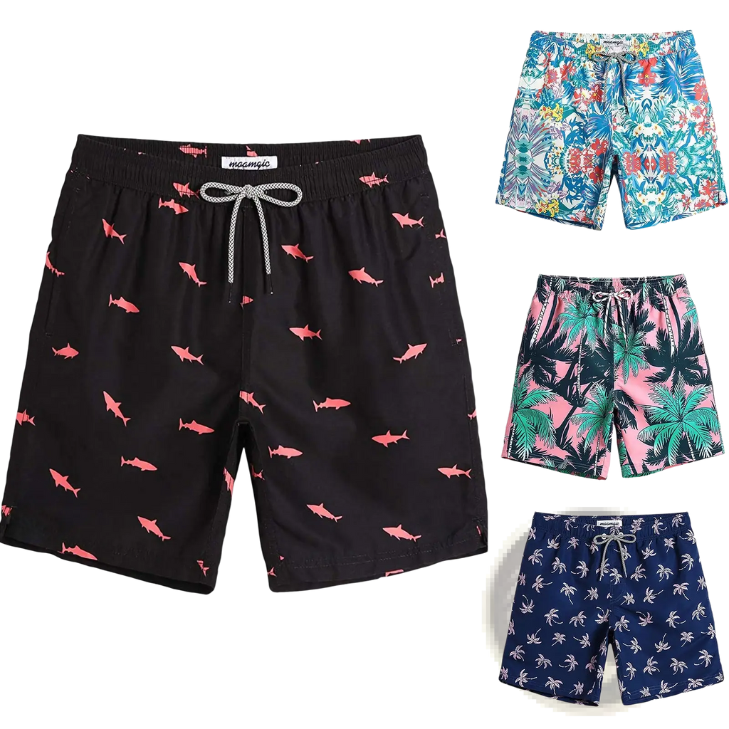 Men's Pink Shark Print Quick Dry Swim Trunks