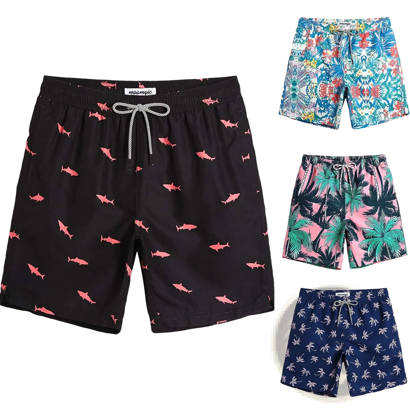Men's Pink Shark Print Quick Dry Swim Trunks